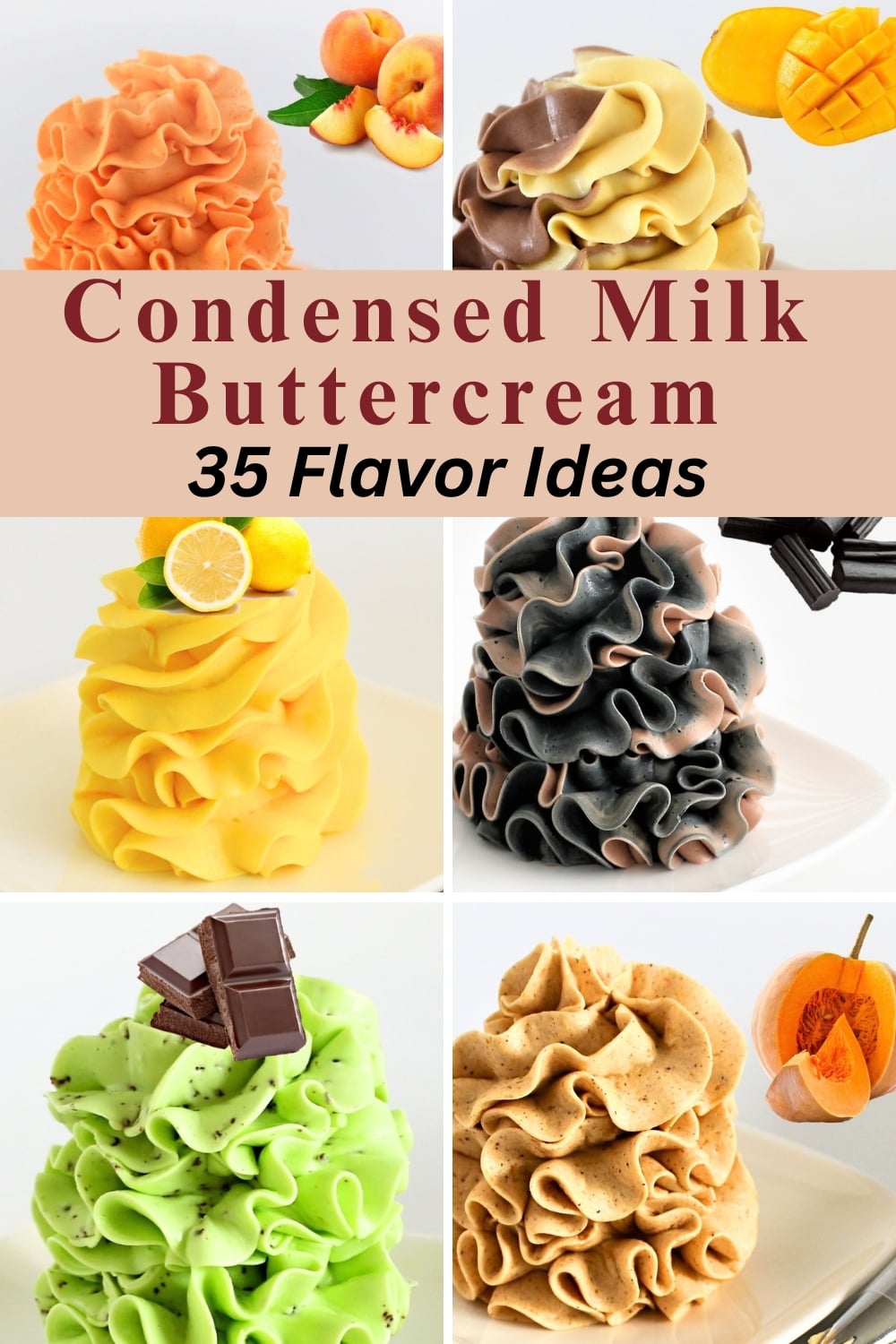 Condensed milk buttercream frosting with 35 flavor ideas including chocolate, fruit, caramel, cookie, and candy variations