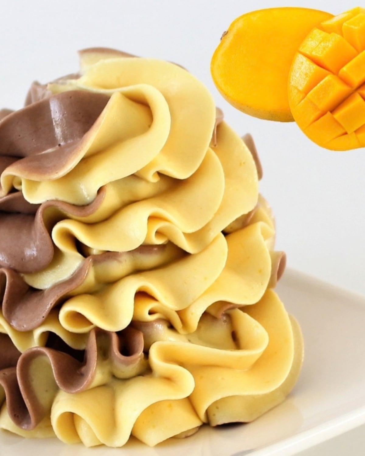 mango and chocolate condensed milk buttercream frosting piped swirl
