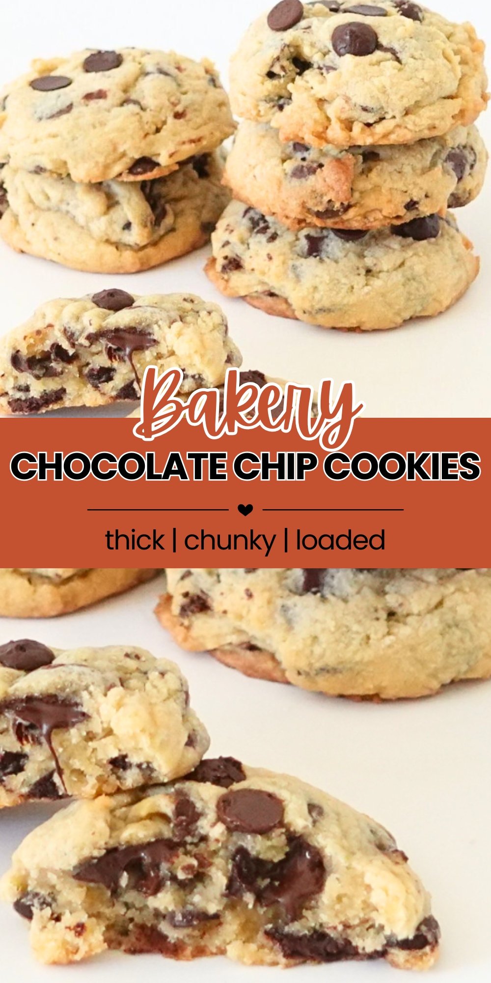 Chocolate chip cookie broken in half showing gooey melted chocolate inside