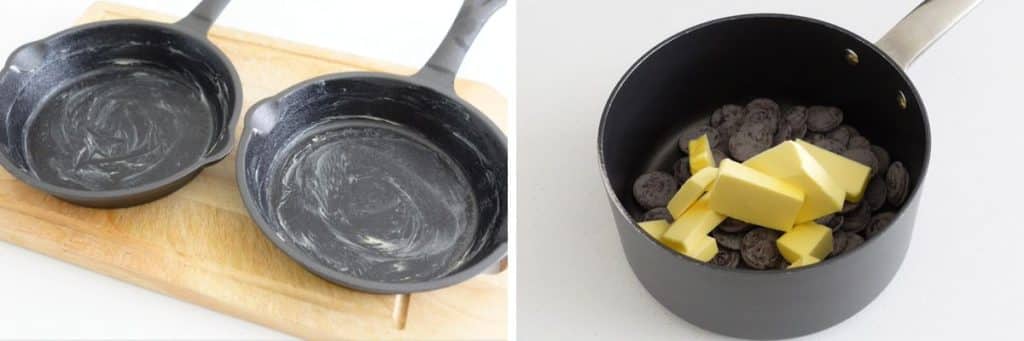 chocolate and butter mixture for skillet brownie batter