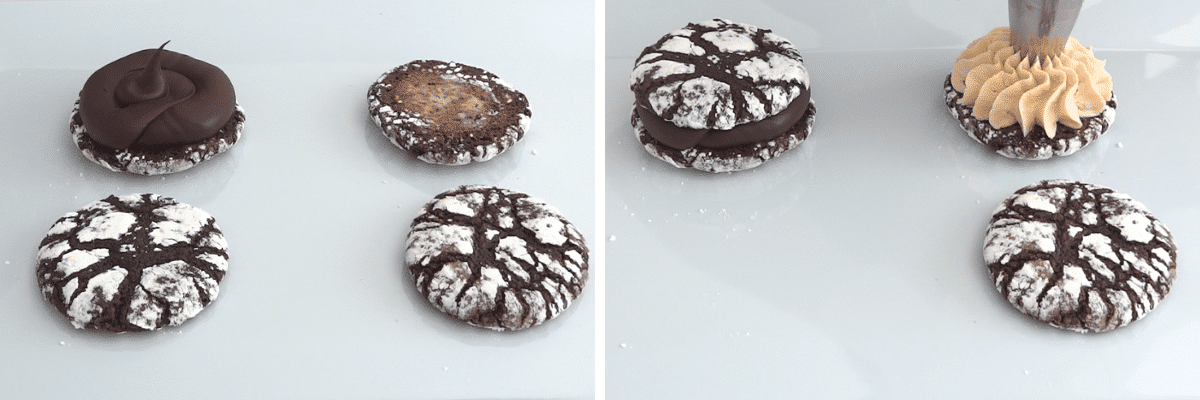 chocolate fudge crinkle cookie sandwiches