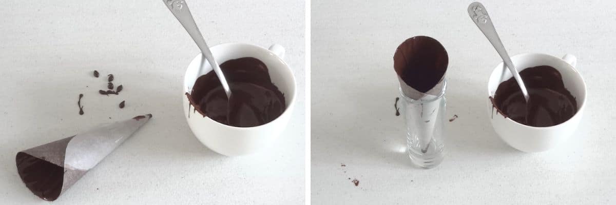 chocolate mousse chocolate cones brushing