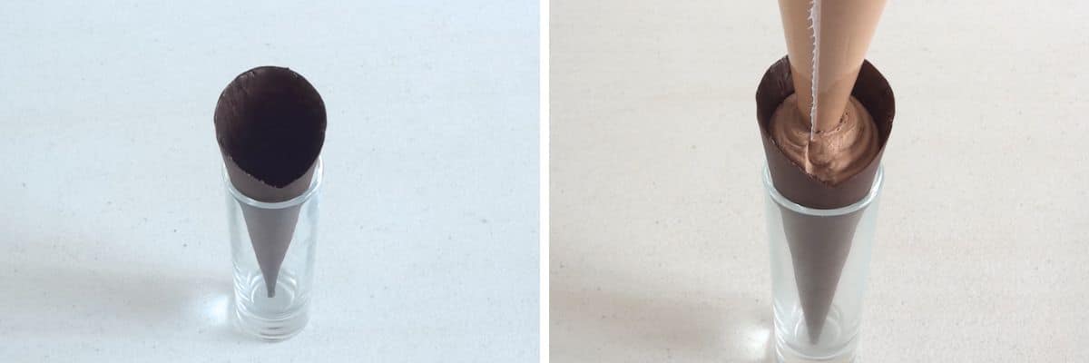 chocolate mousse chocolate cones piping