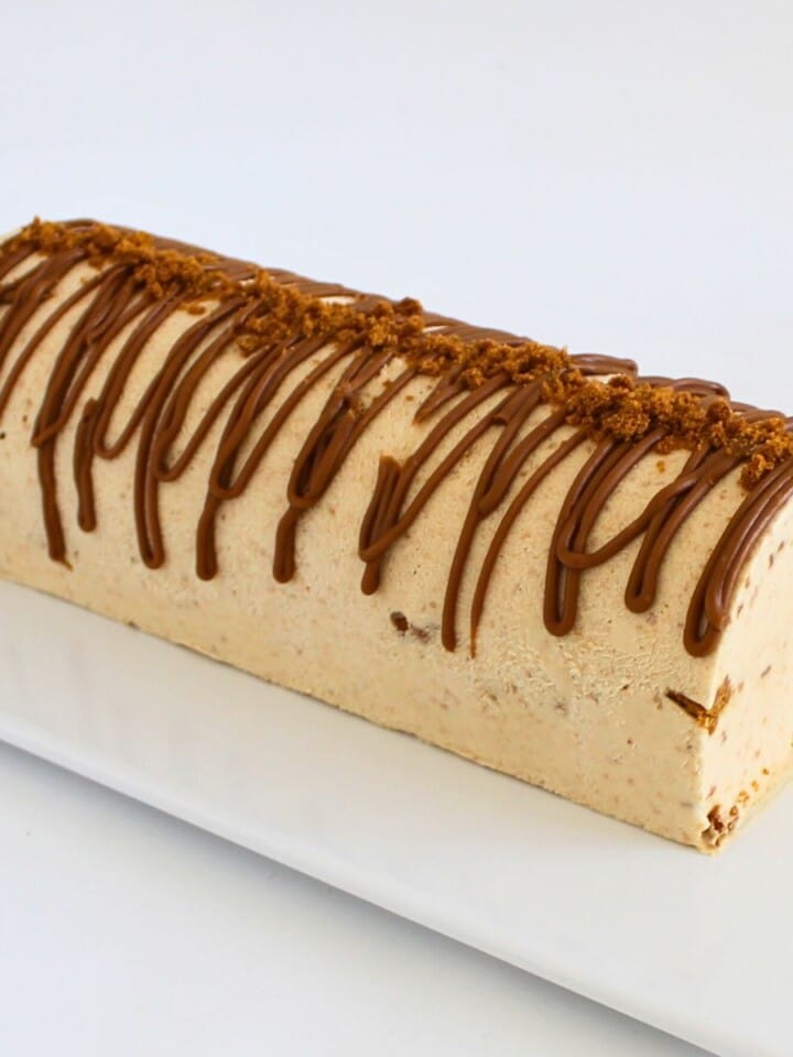 Biscoff ice cream log on a plate