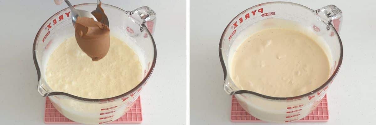 mixing softened cookie butter into the ice cream base