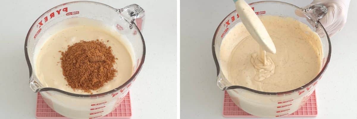 folding crushed Biscoff cookie crumbs through the ice cream mixture