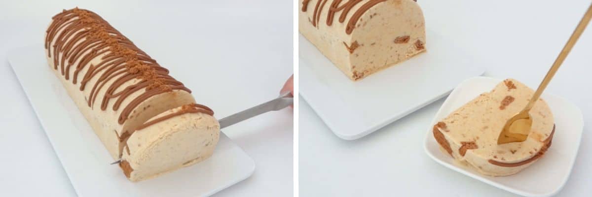 Serving Biscoff Ice Cream Log Slices
