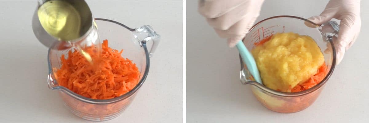 Mixing grated carrot and crushed pineapple