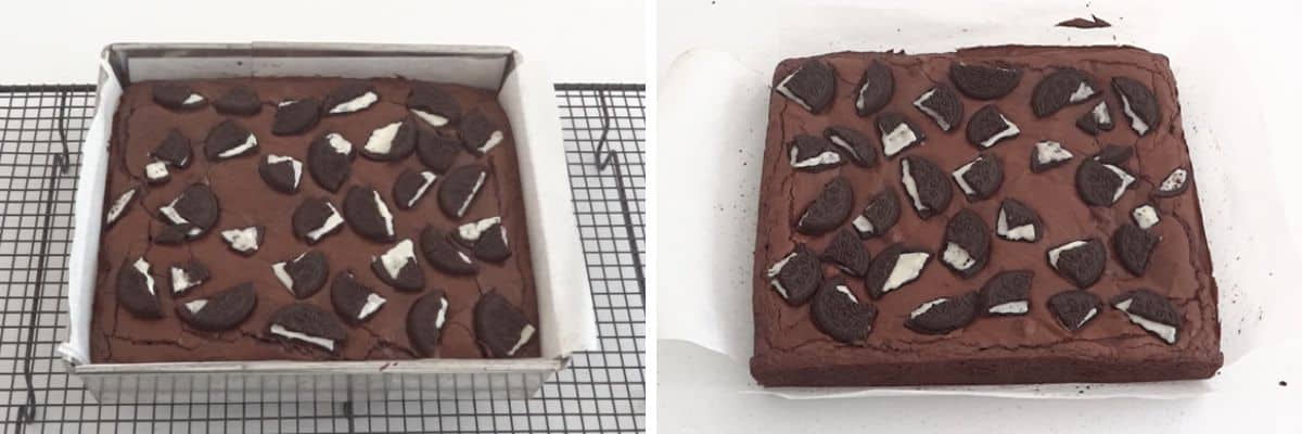 Brownie on a wire rack cooling