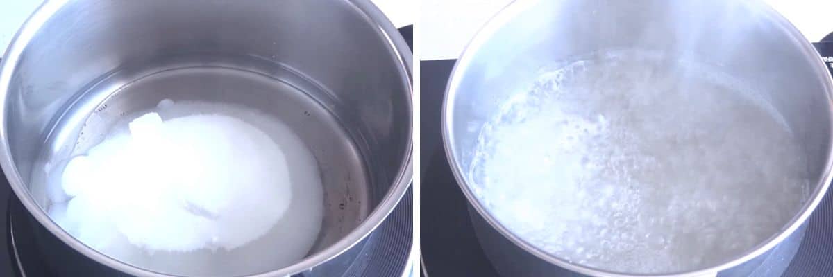 Boiling glucose syrup and sugar mixture for mirror glaze