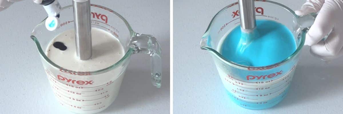 Tinting mirror glaze blue to create robin egg color