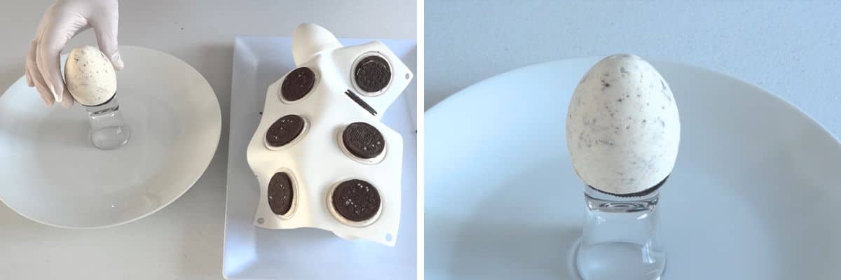 Frozen cheesecake egg removed from silicone mold