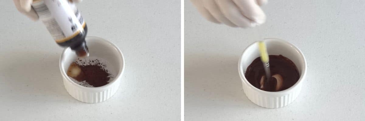 Cocoa powder and vanilla mixture for robin egg speckles