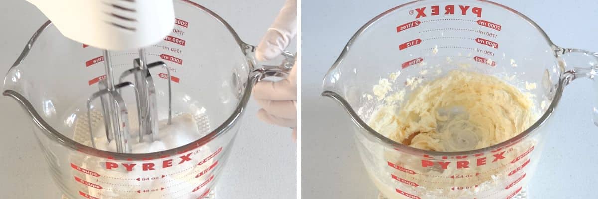 Beating cream cheese and sugar for no bake cheesecake filling