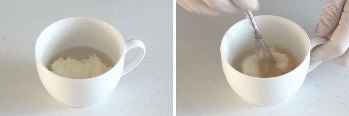 Gelatine powder dissolving in hot water for no bake cheesecake