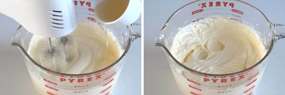 Adding dissolved gelatine to cheesecake mixture