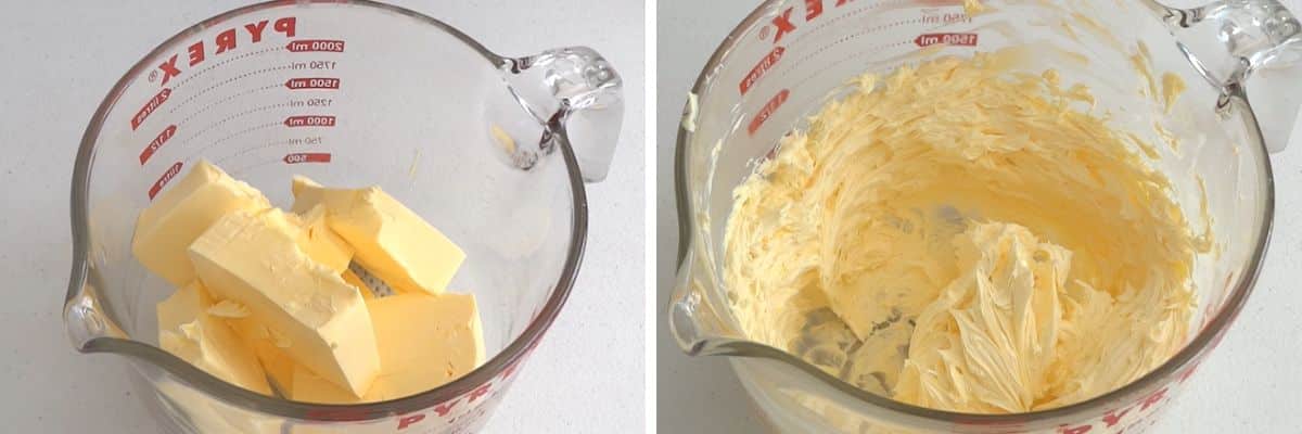 Whipping unsalted butter to make cookie buttercream base