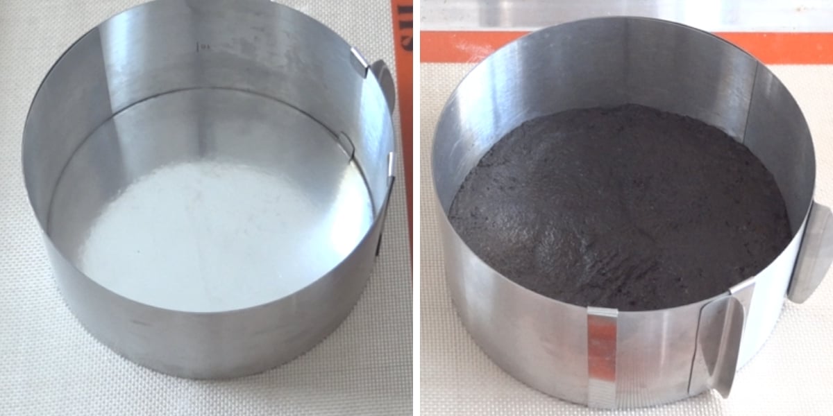 Mousse ring with cake board in base