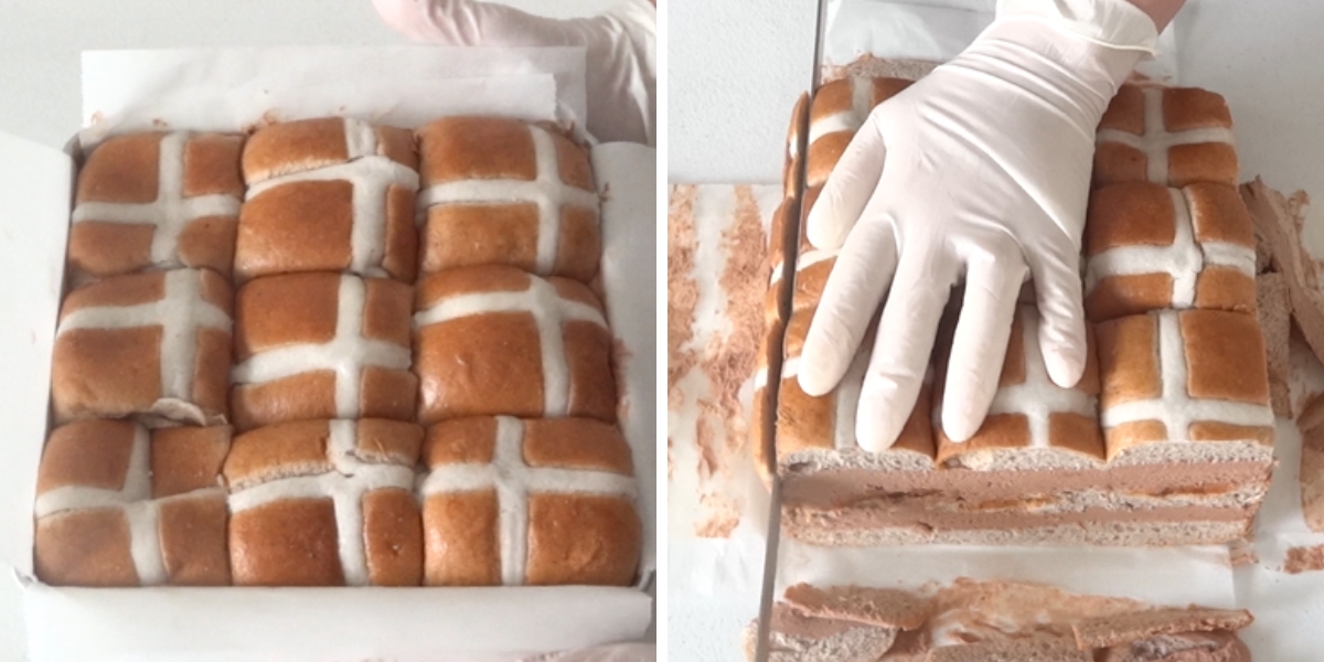 Hot Cross Bun Chocolate Cheesecake Slicing Cupcake Savvy (1)