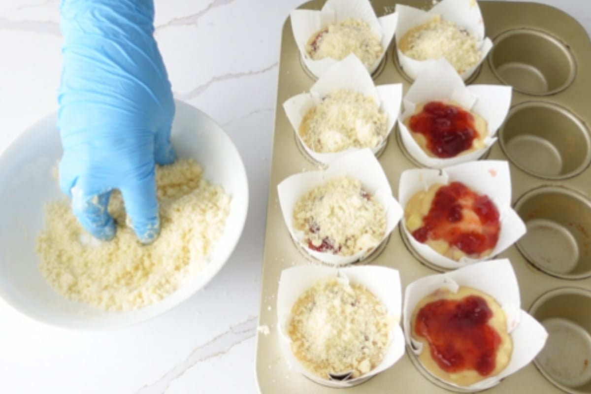 Crumble Topping for White Chocolate Strawberry Muffins Cupcake Savvy