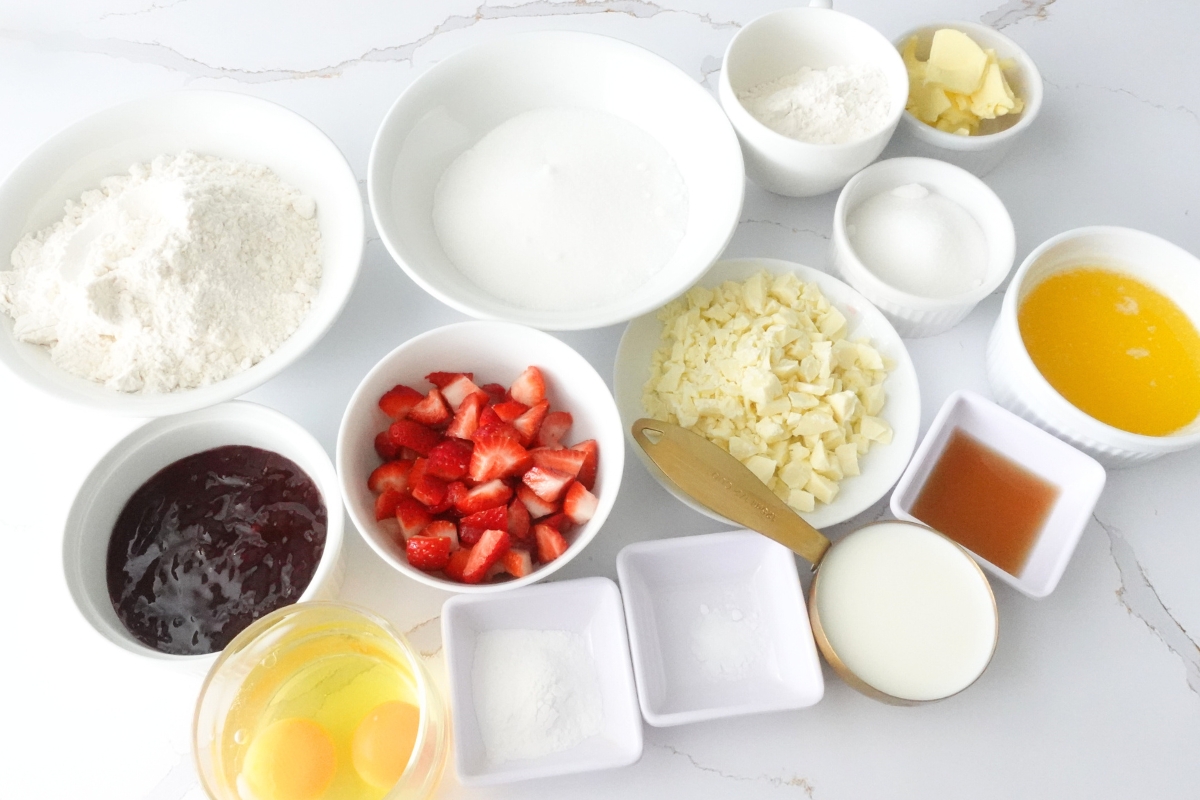 Ingredients for White Chocolate Strawberry Muffins Cupcake Savvy