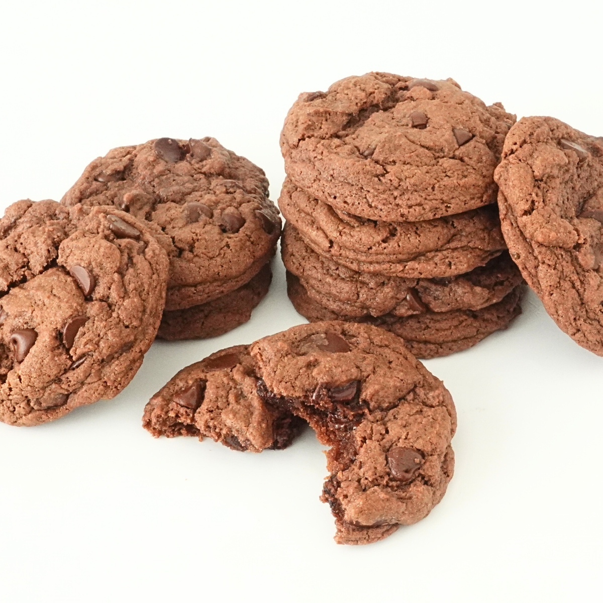 Plate of cake mix chocolate chip cookies that are soft in the center with crisp edges
