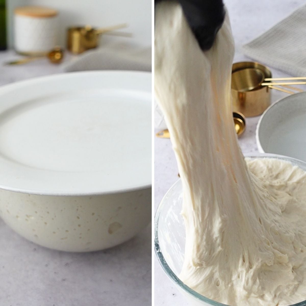focaccia dough covered and stretch test